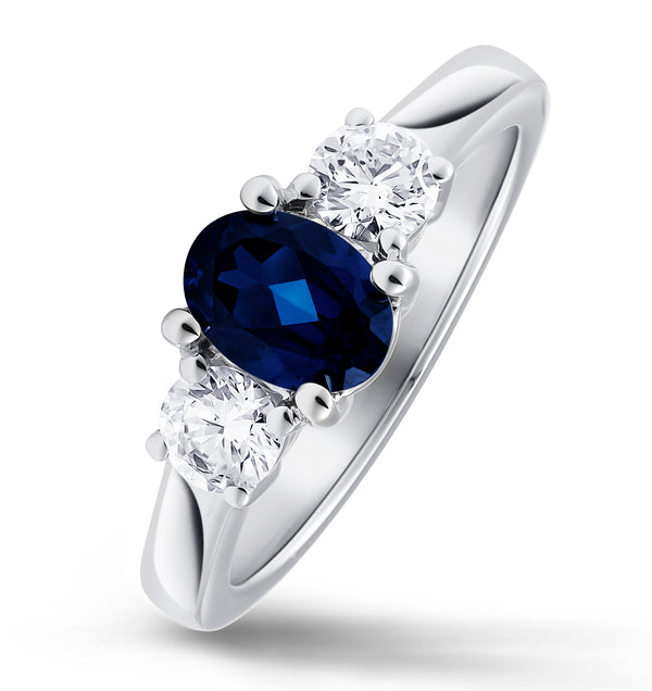 Lab Sapphire 0.80ct and Lab Diamonds 0.50ct 18K White Gold Ring